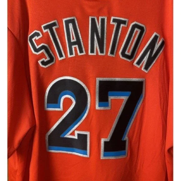 Miami Marlins Majestic Orange Silver Giancarlo Stanton Jersey Mens #27 Jerseys
